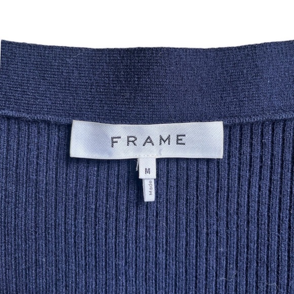 Frame Denim Navy / White Ribbed Off-the-Shoulder Button Down Sweater, sz Med - Picture 8 of 11